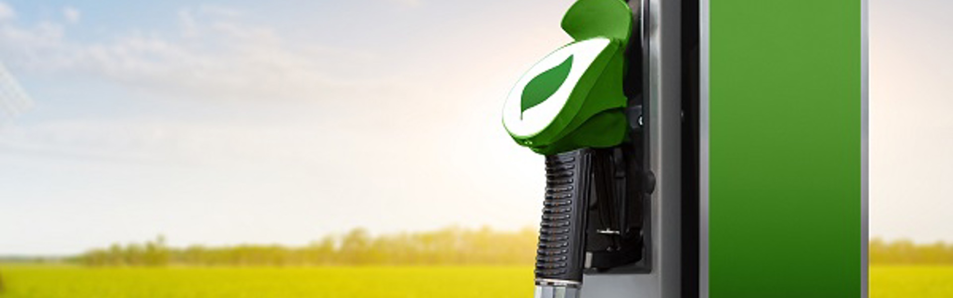 Biokraftstoff-Tankstelle vor dem Hintergrund der grünen Wiese